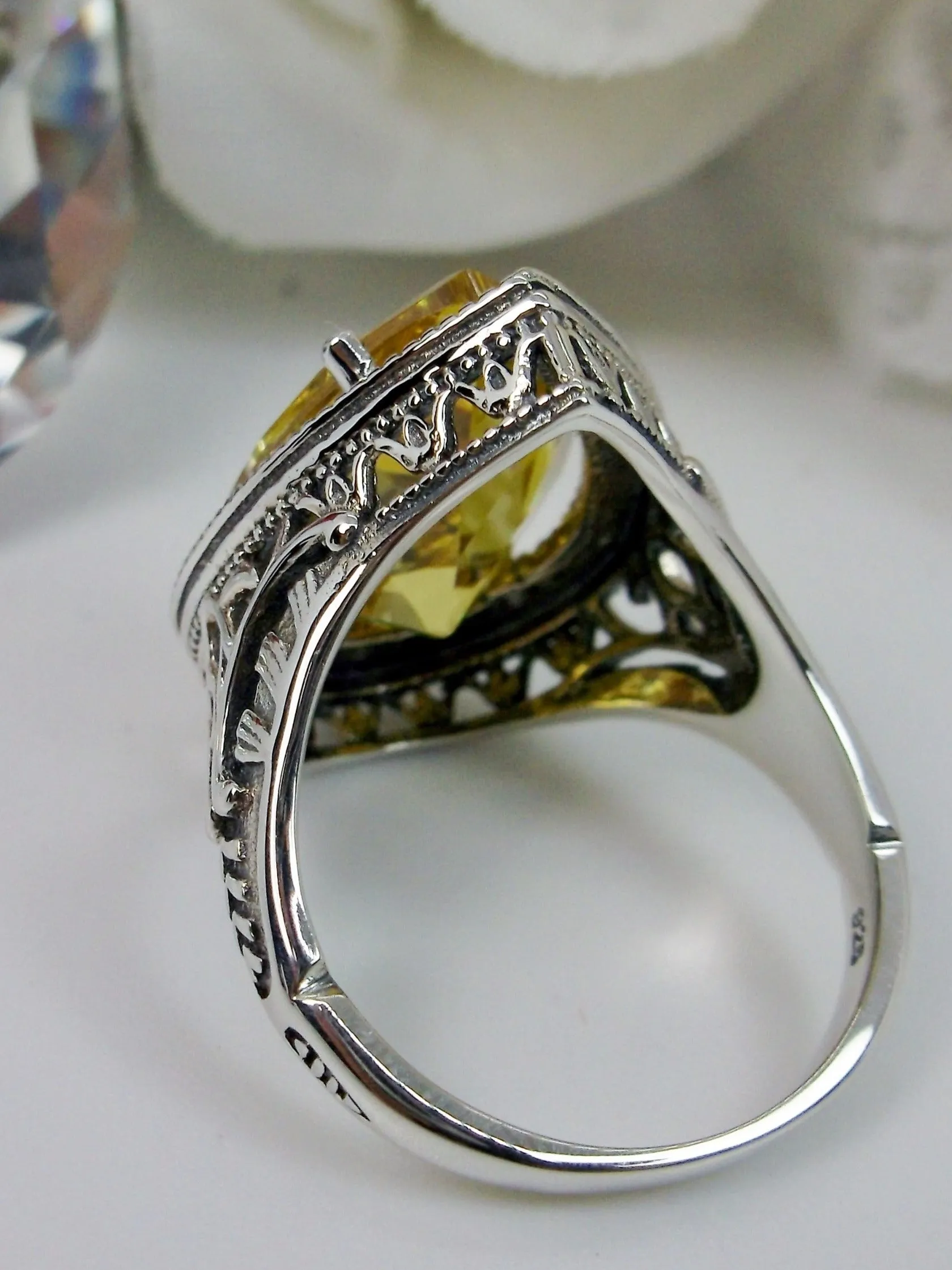 Yellow Citrine Ring, Teardrop Gem, Victorian Jewelry Design#D28