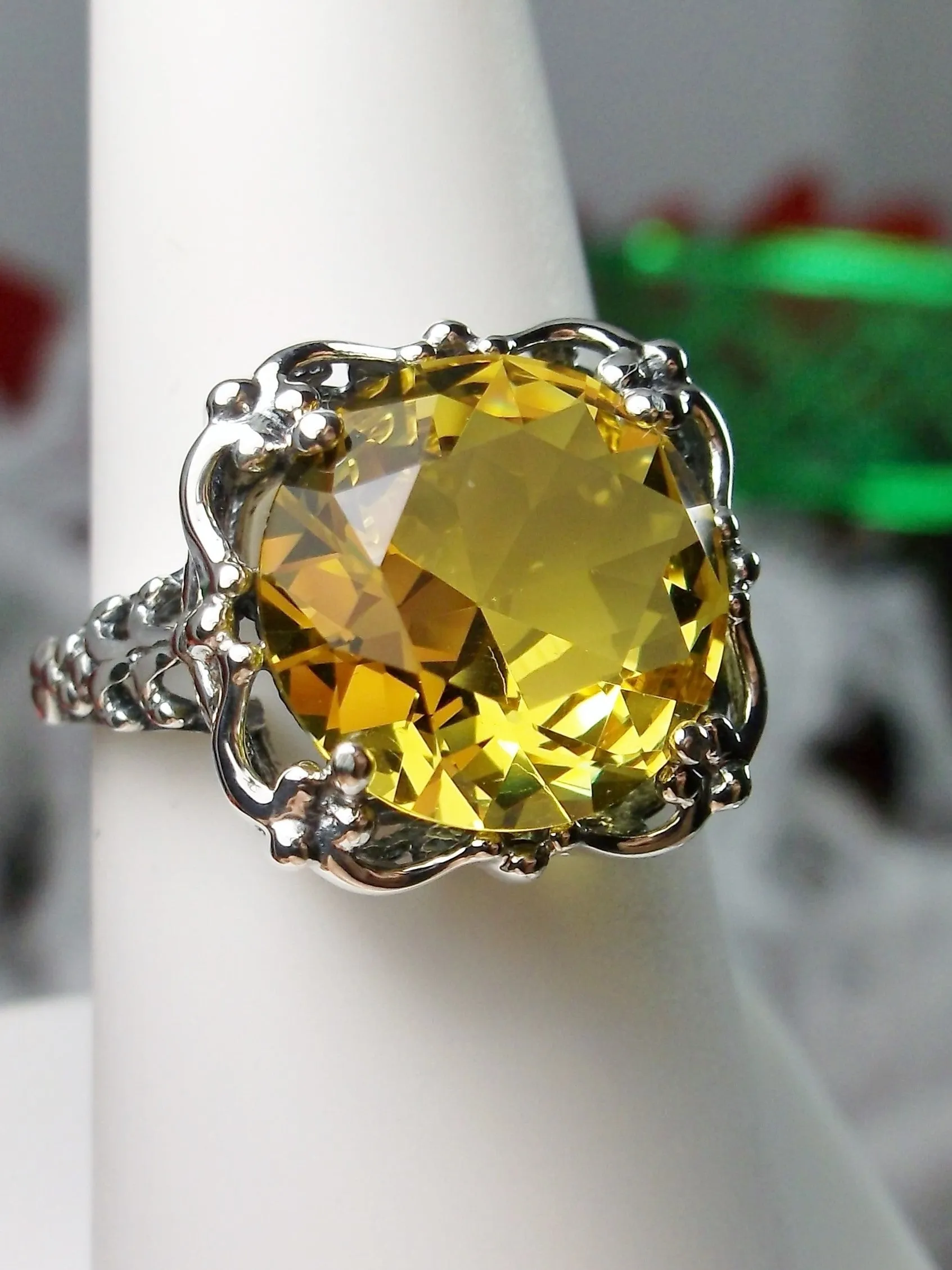 Yellow Citrine Victorian Ring, Vintage Jewelry #D103