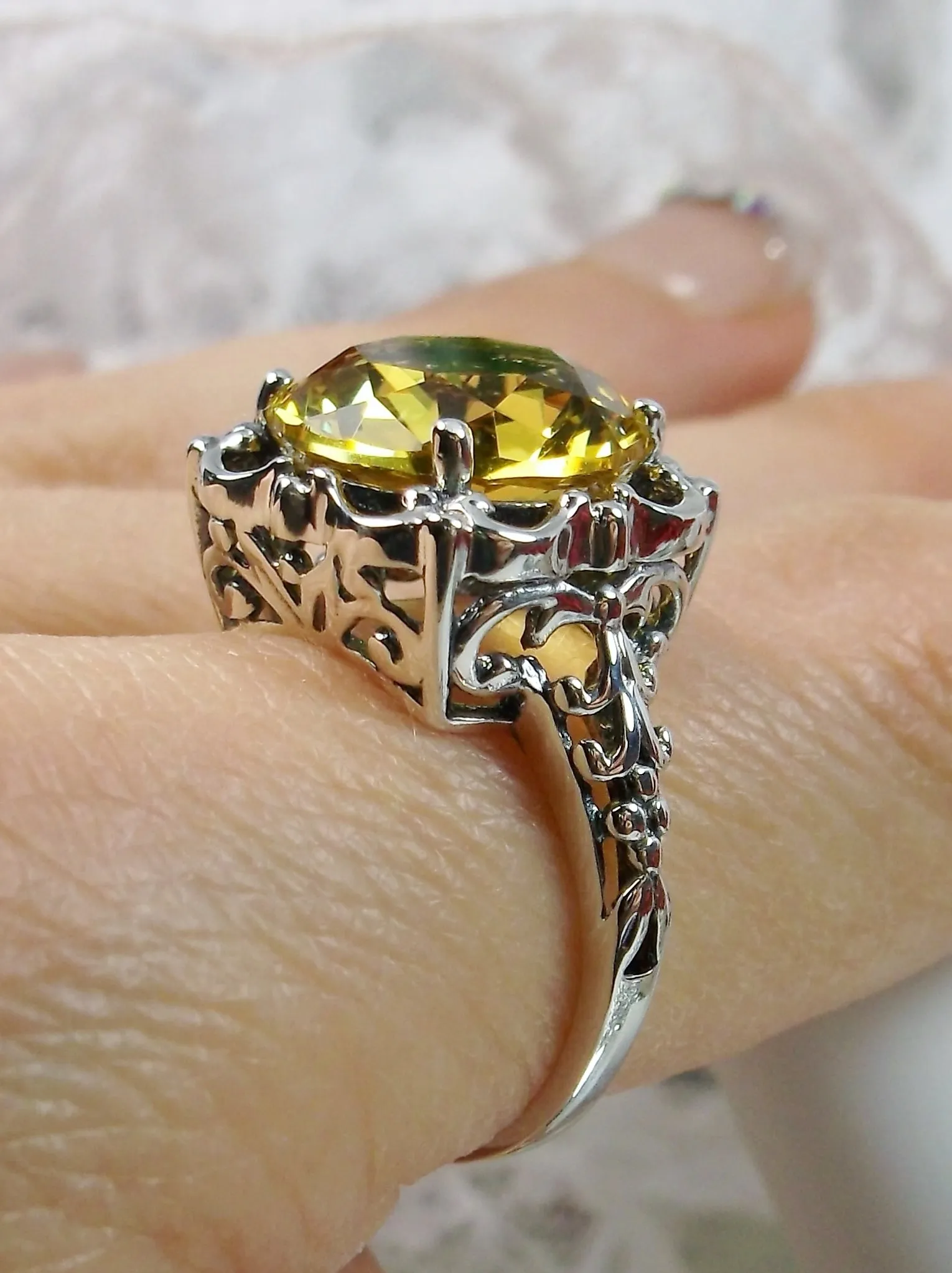 Yellow Citrine Victorian Ring, Vintage Jewelry #D103