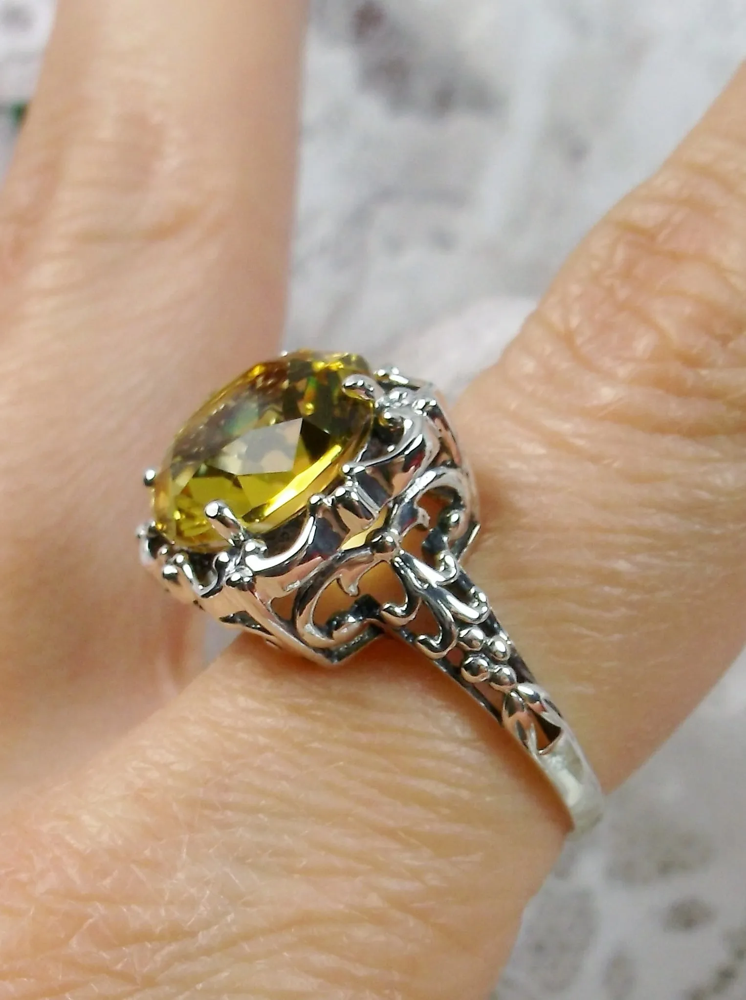 Yellow Citrine Victorian Ring, Vintage Jewelry #D103