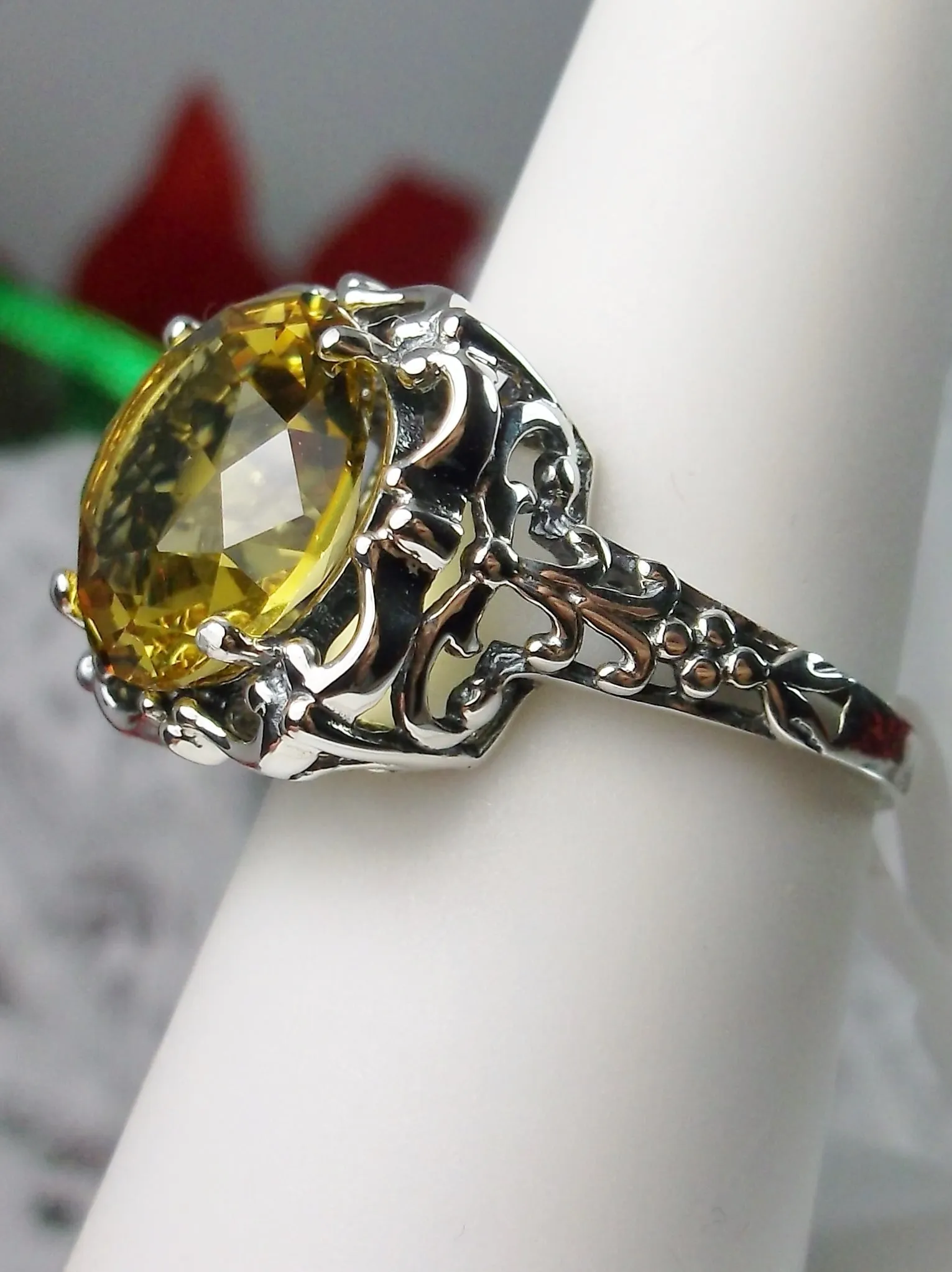 Yellow Citrine Victorian Ring, Vintage Jewelry #D103