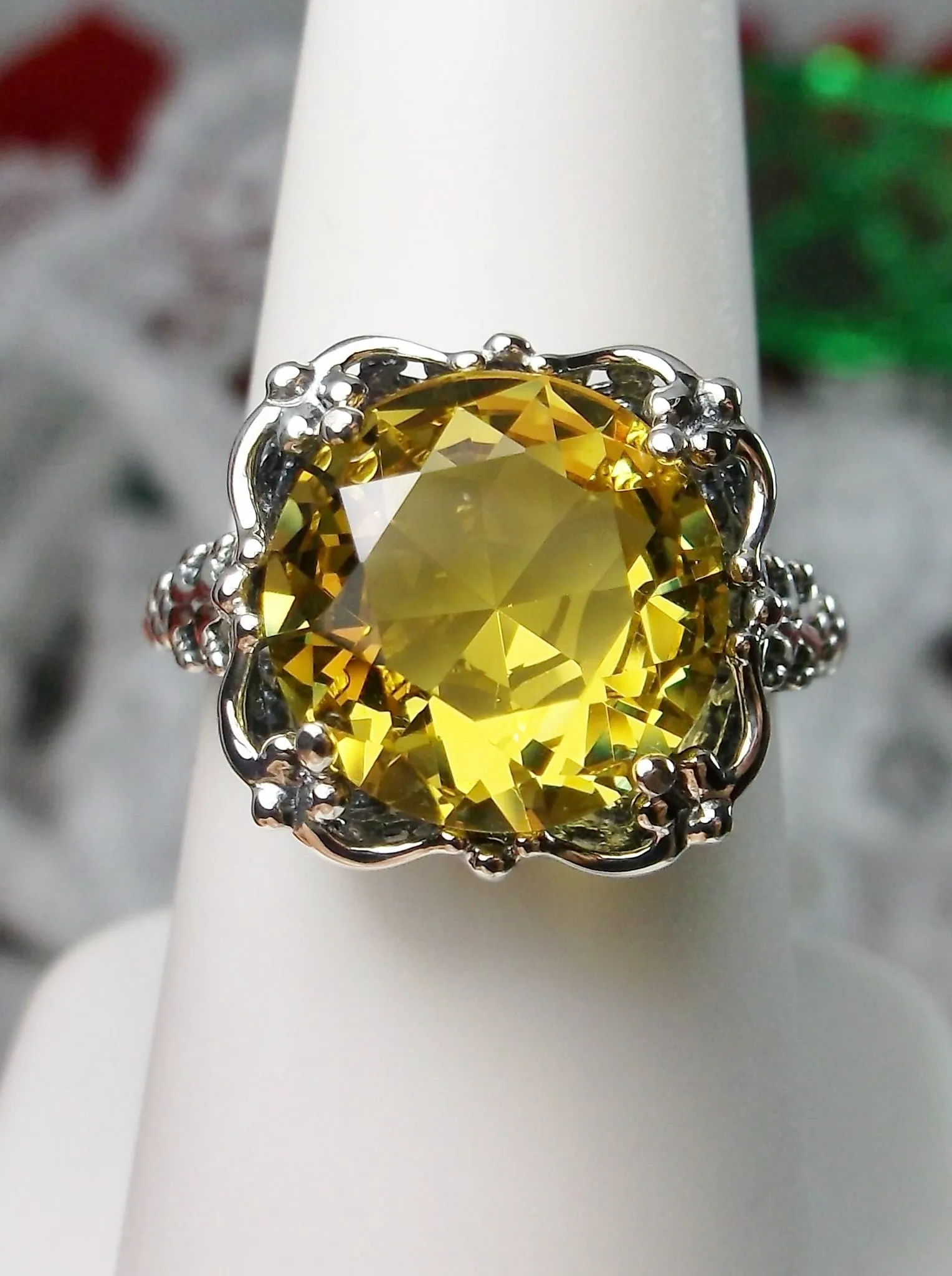 Yellow Citrine Victorian Ring, Vintage Jewelry #D103