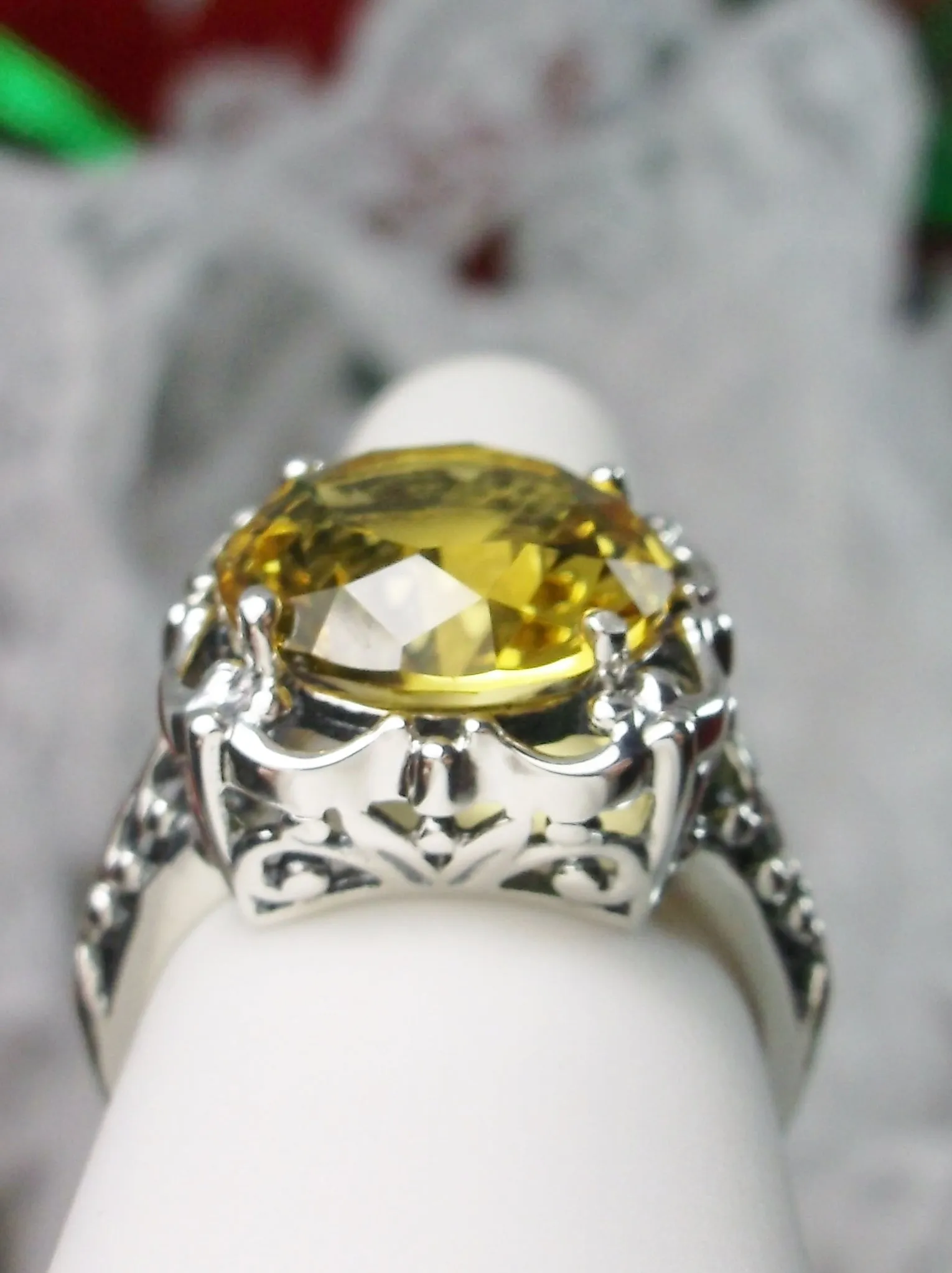 Yellow Citrine Victorian Ring, Vintage Jewelry #D103
